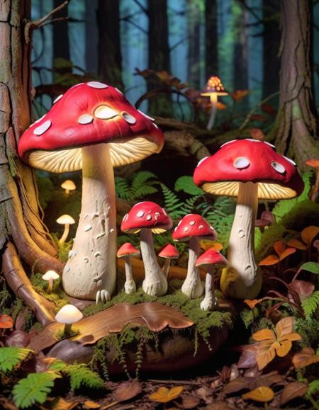 03340-2278234623-claymation, Mushroom Forest_ Giant toadstools, friendly critters, glowing fungi, fairy lights, magic-infused air. _lora_CLAYMATE.png